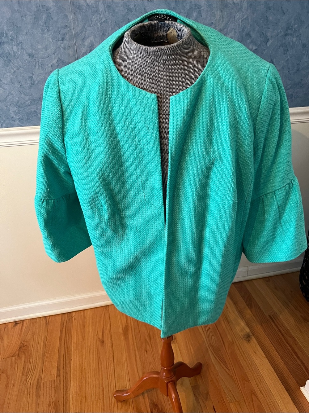 Talbots Turquoise Textured Open Front Jacket